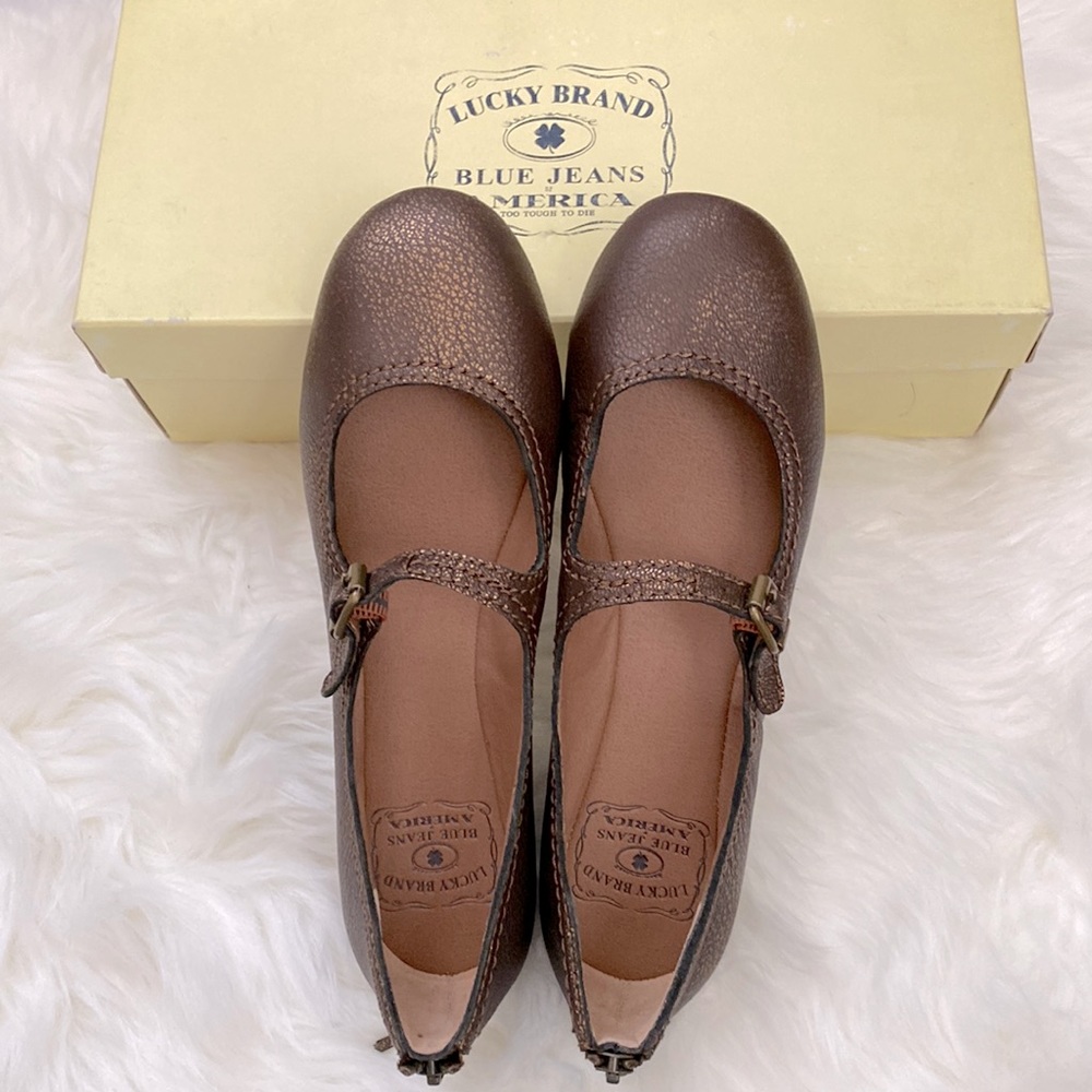 NIB LUCKY BRAND ESMIE WOMENS MARY JANE SHOES FLAT IN METALLIC STARDUST BROWN 6.5